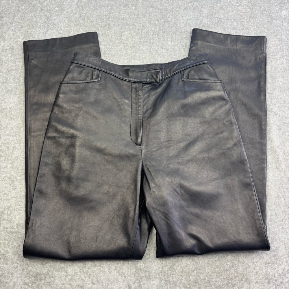 Nordstrom High Rise Lambskin Leather Straight Leg Pants Black 12